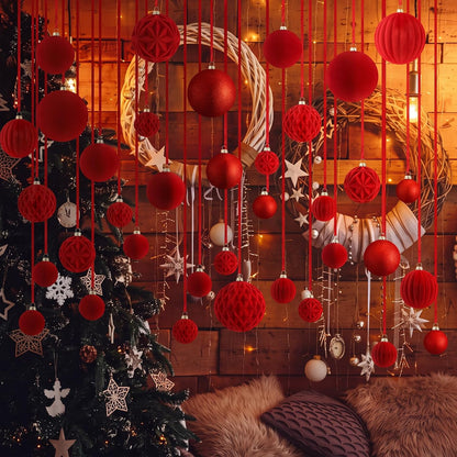 Relaxgiant 36 bolas de Navidad para techo, terciopelo rojo | Tamaño...