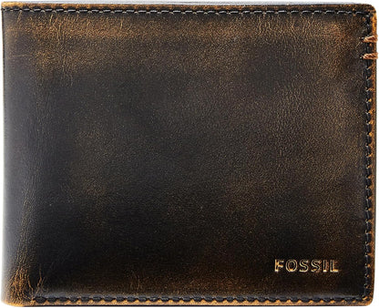 Fossil Billetera para hombre, billetera plegable de piel Wade con i...