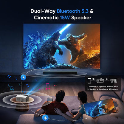 TMY Mini proyector, proyector Bluetooth mejorado con pantalla, proy...