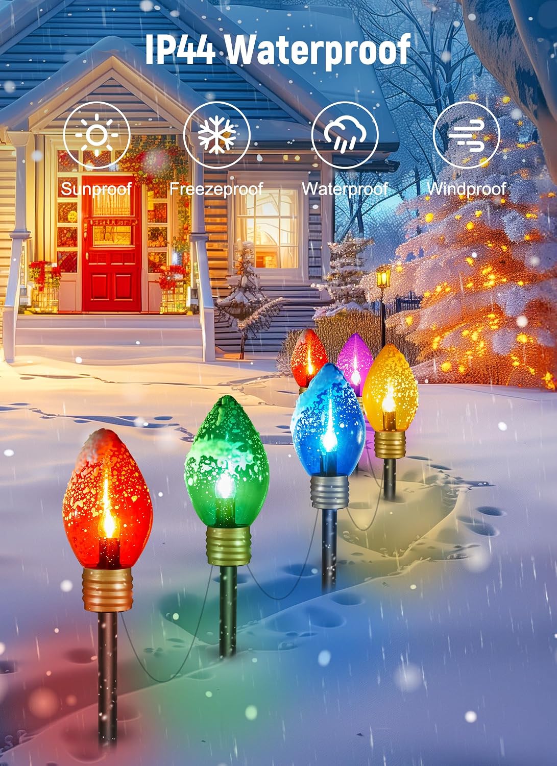 Brightown Jumbo C9 - Luces de sendero de Navidad para exteriores, 8...