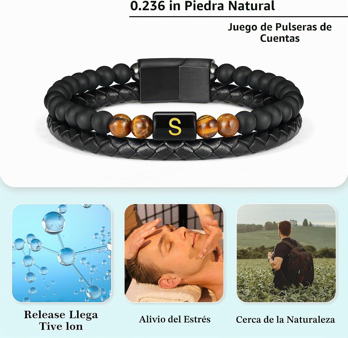 LUXEJEW Regalos para Hombres – Pulsera para Hombre, Pulsera con Ini...
