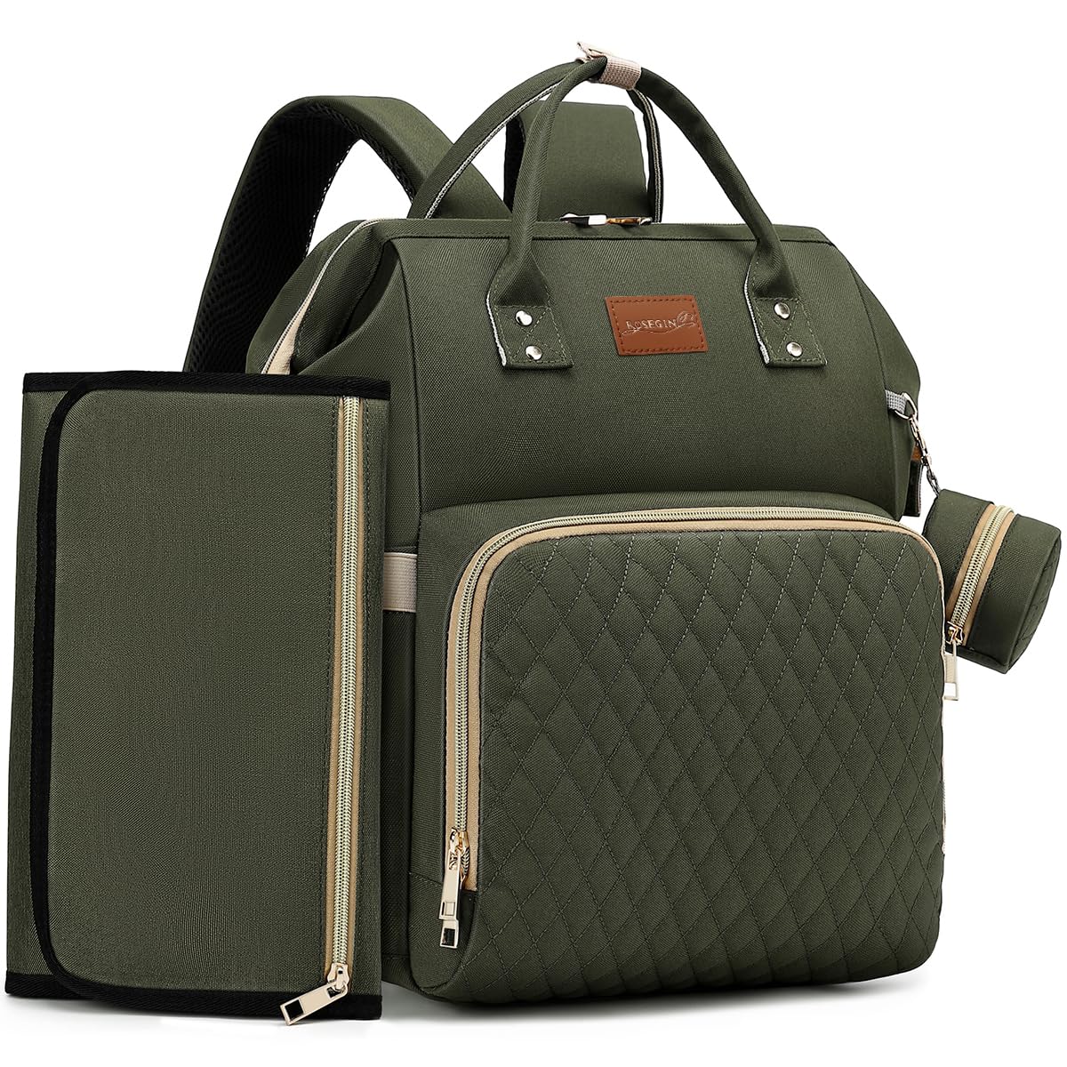 ROSEGIN Mochila para pañales con cambiador, funda para chupete, bol...