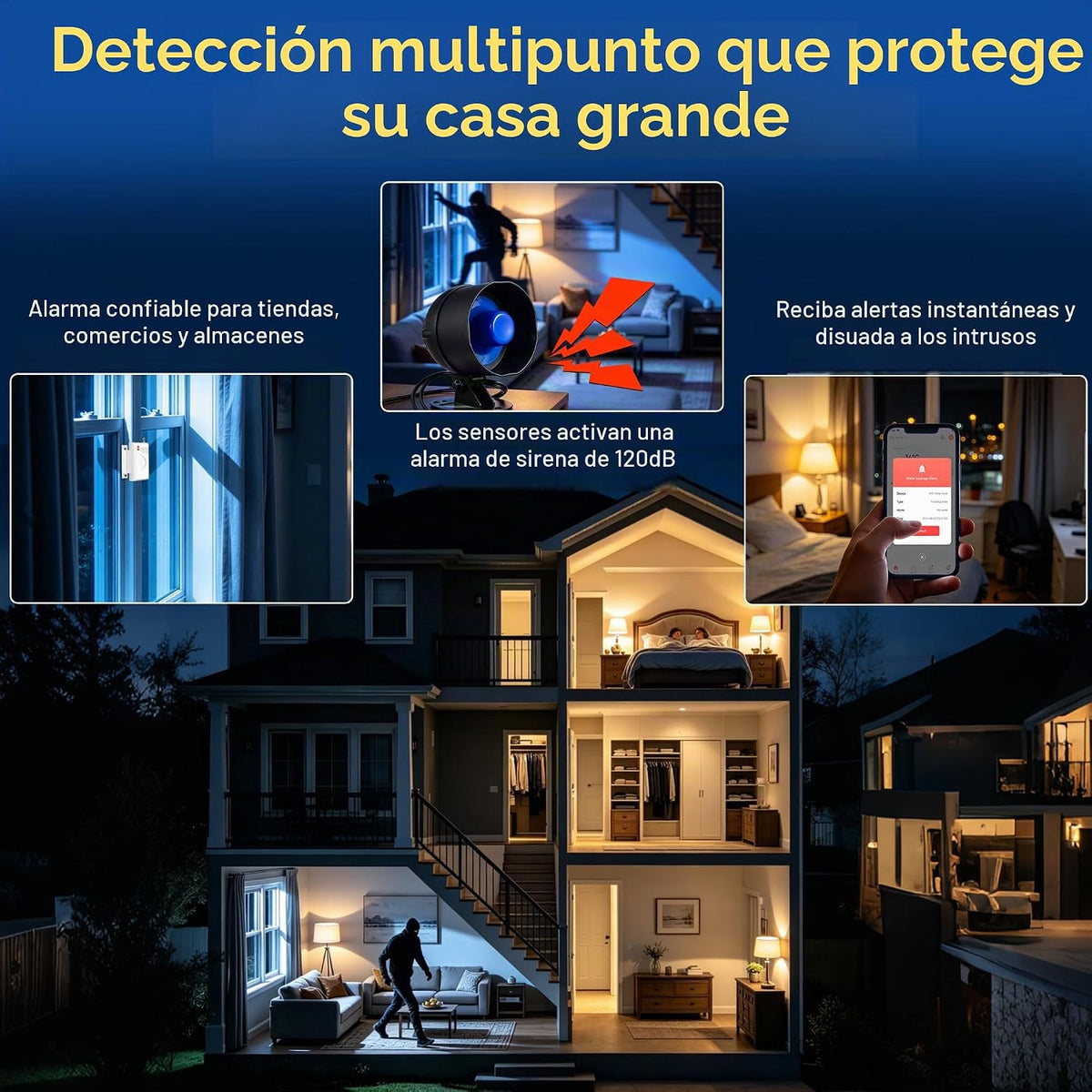 Kit de sistema de alarma de seguridad WiFi, inalámbrico de 120 db,...