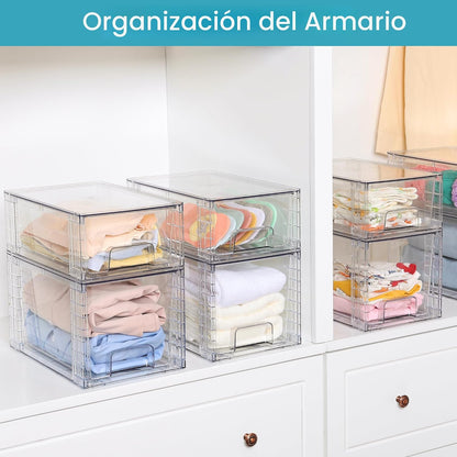 Vtopmart Paquete de 4 cajones de almacenamiento apilables grandes |...