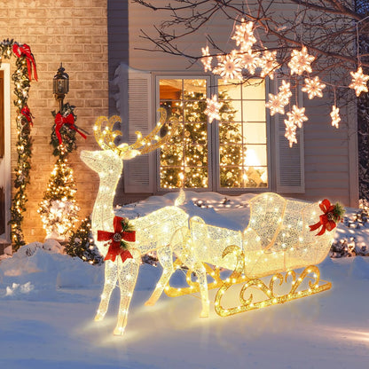 Tangkula Reno y trineo de Papá Noel iluminado de 6 pies para Navida...
