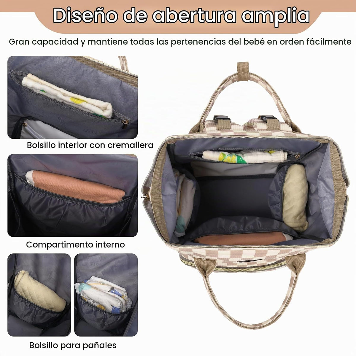 GAIVP mochila de pañales para bebe, café a cuadros, Mochila para pa...
