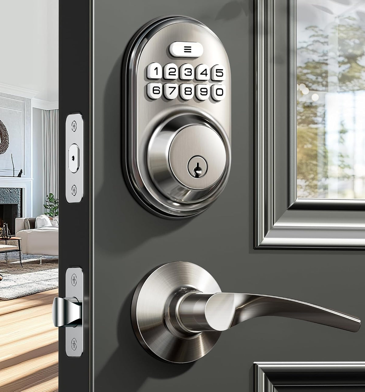 Veise RZ-C Cerradura de puerta de entrada sin llave con 2 manijas d...