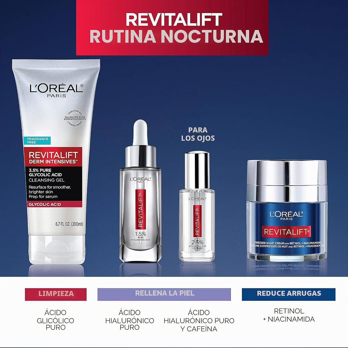 L'Oreal Paris Revitalift Crema de noche prensada, retinol + nia...