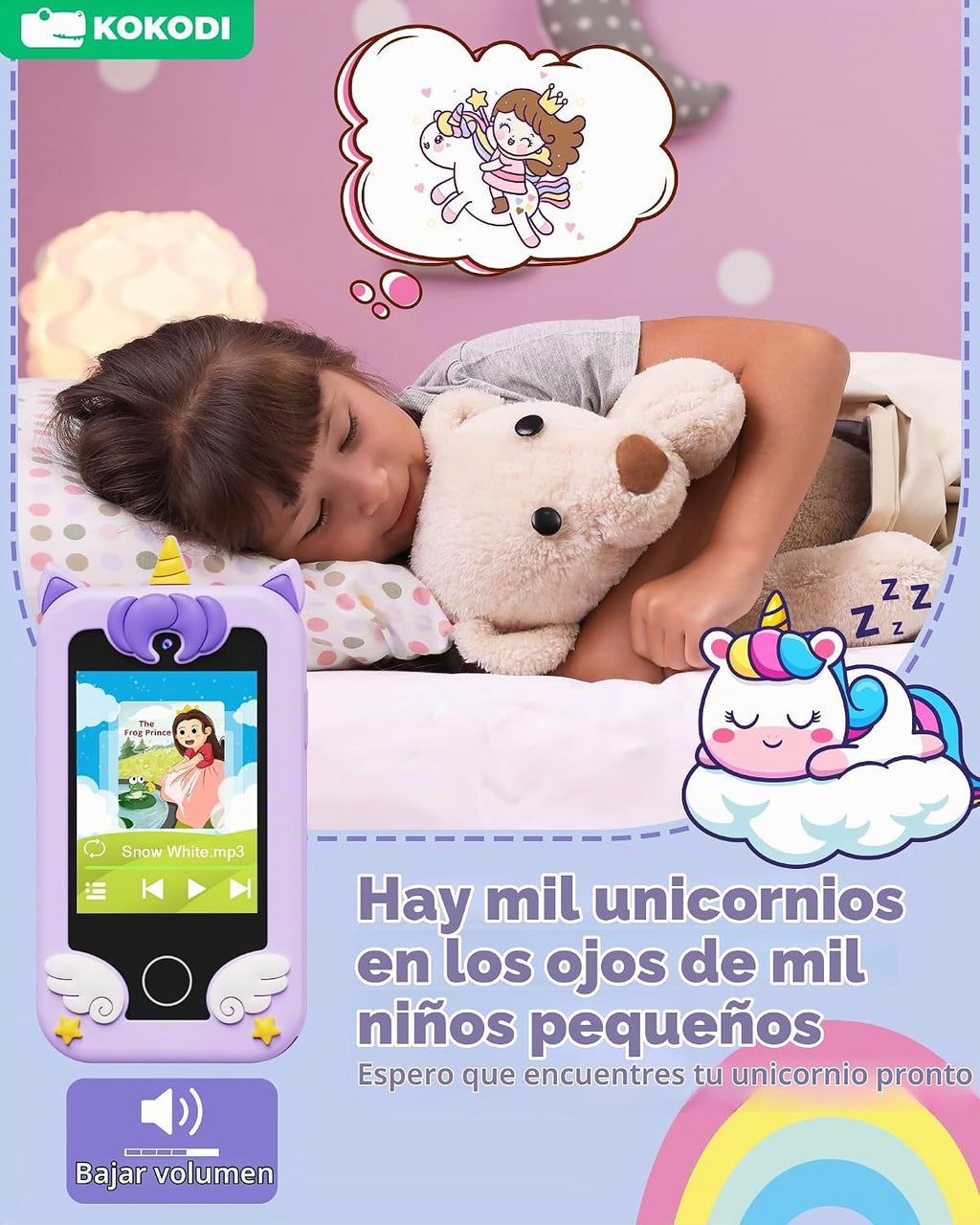 KOKODI - Teléfono inteligente para niños, pantalla táctil HD, doble...