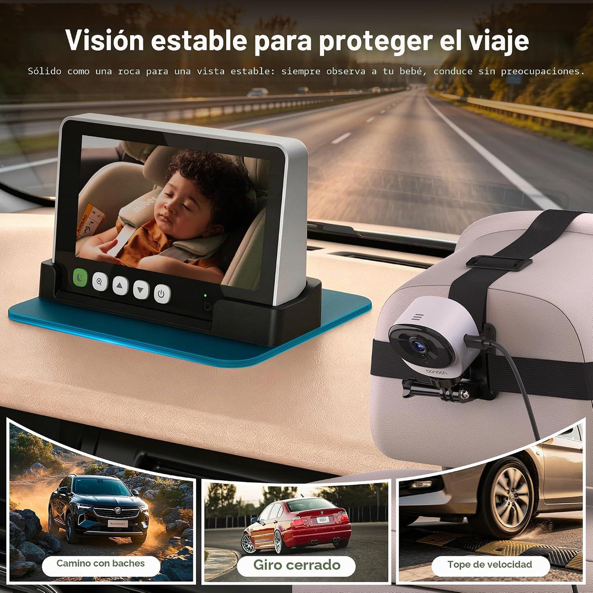 Bonoch Cámara para Coche de Bebé de 5" 1440P, Monitor más Claro, Vi...