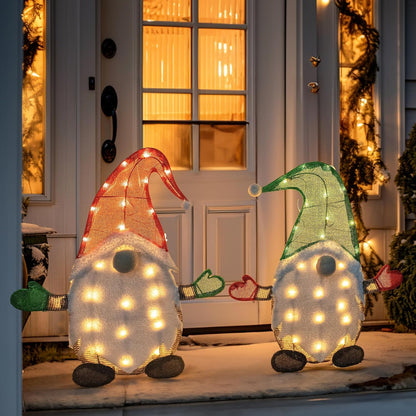 TW SHINE Juego de 2 gnomos de Navidad iluminados, 50 l, 2 pies, gno...