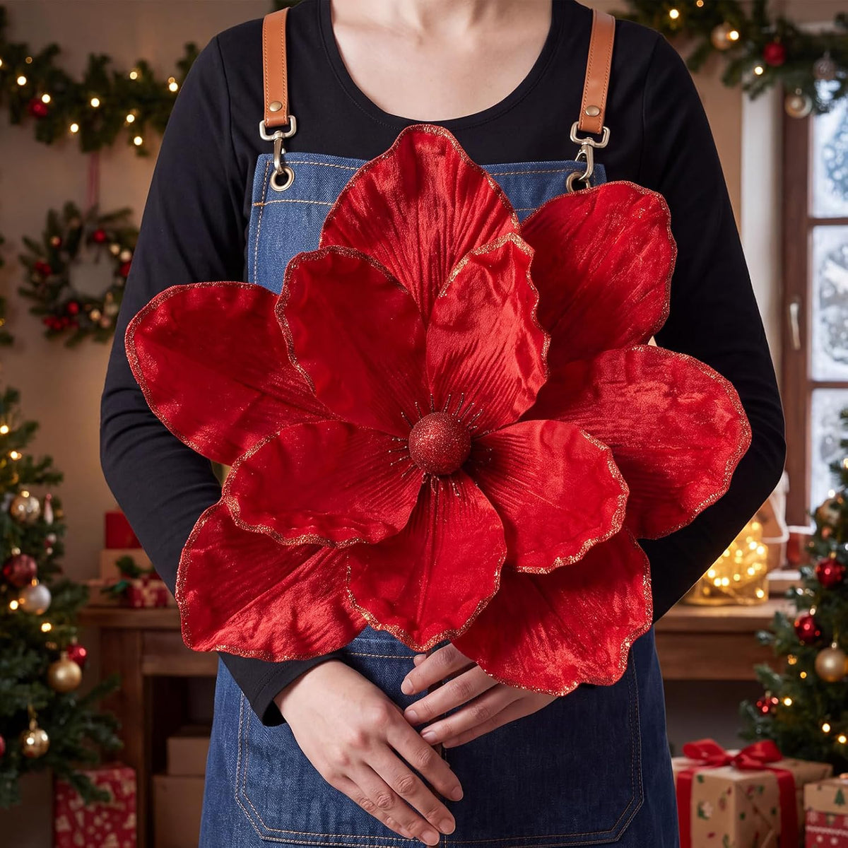 Thiccywoov Paquete de 8 flores grandes de magnolia de terciopelo de...