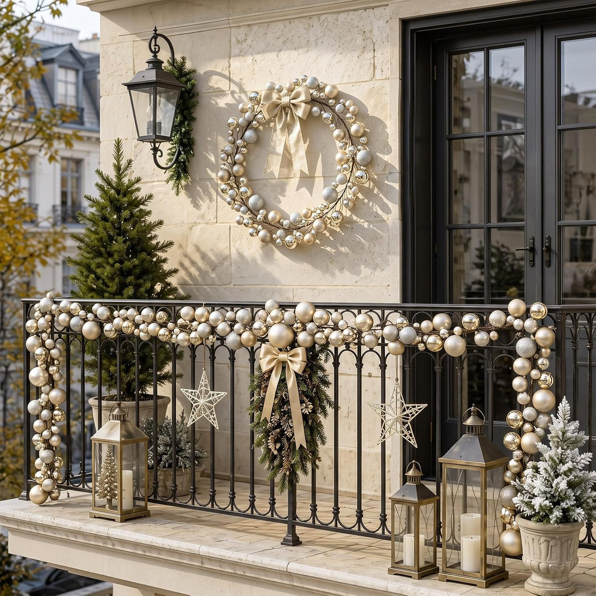 Yuxung 2 guirnaldas de adornos de bola de Navidad de 15 pies, oro c...