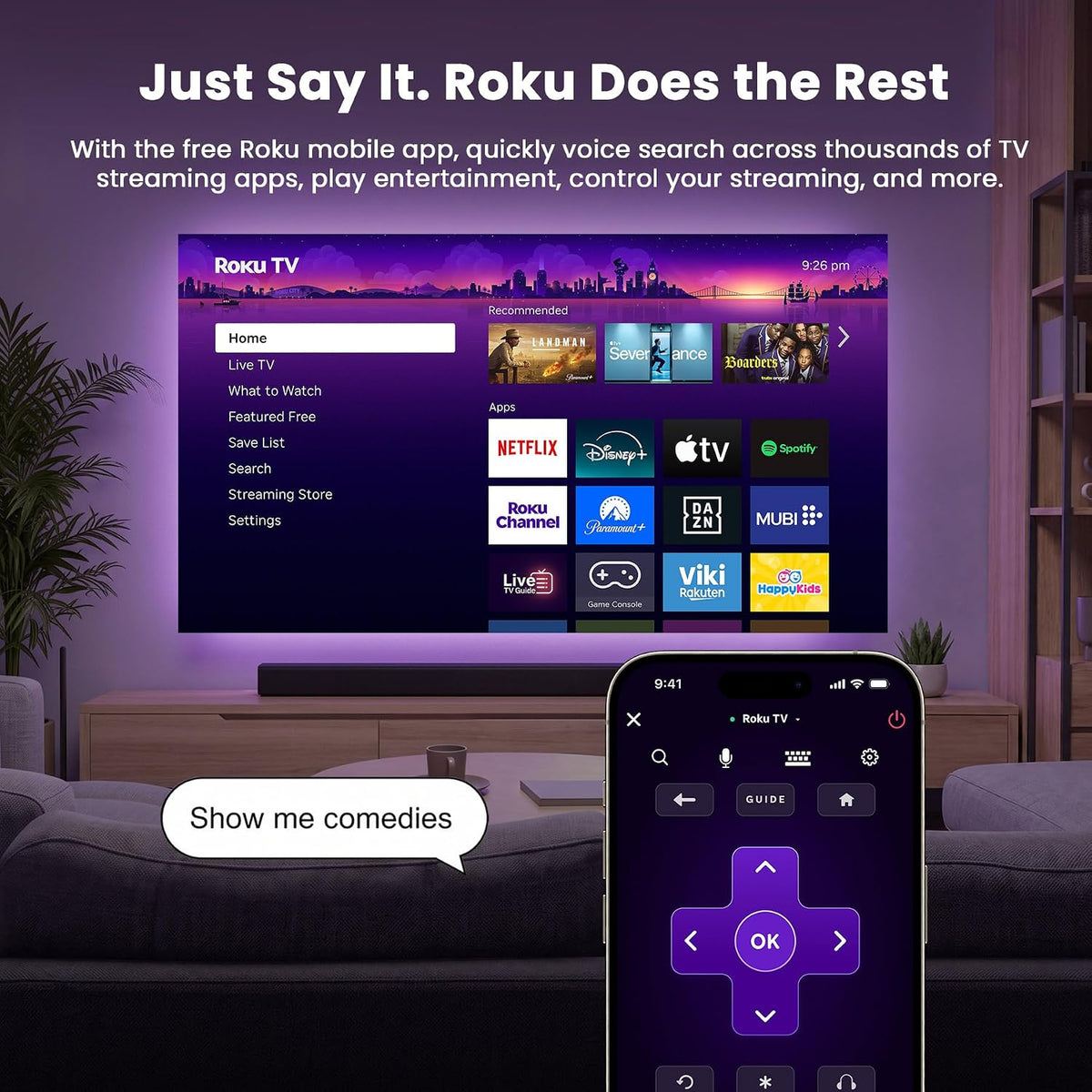 HAPPRUN Mini proyector inteligente Roku TV con WiFi y Bluetooth par...