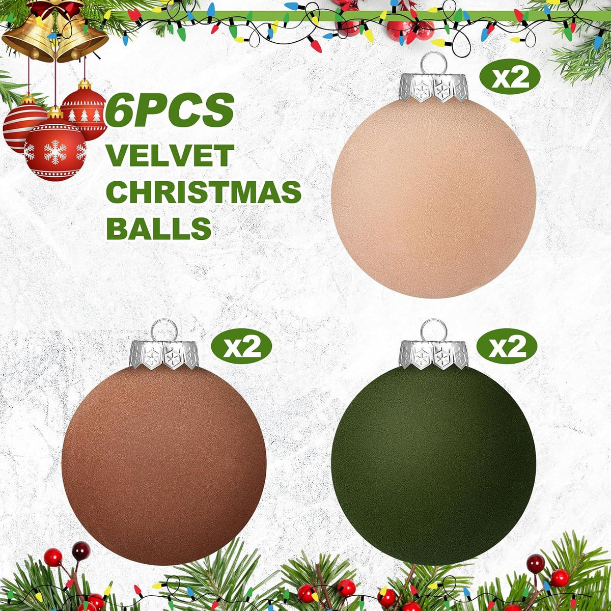6 adornos grandes de terciopelo de Navidad de 4 pulgadas | Esferas...