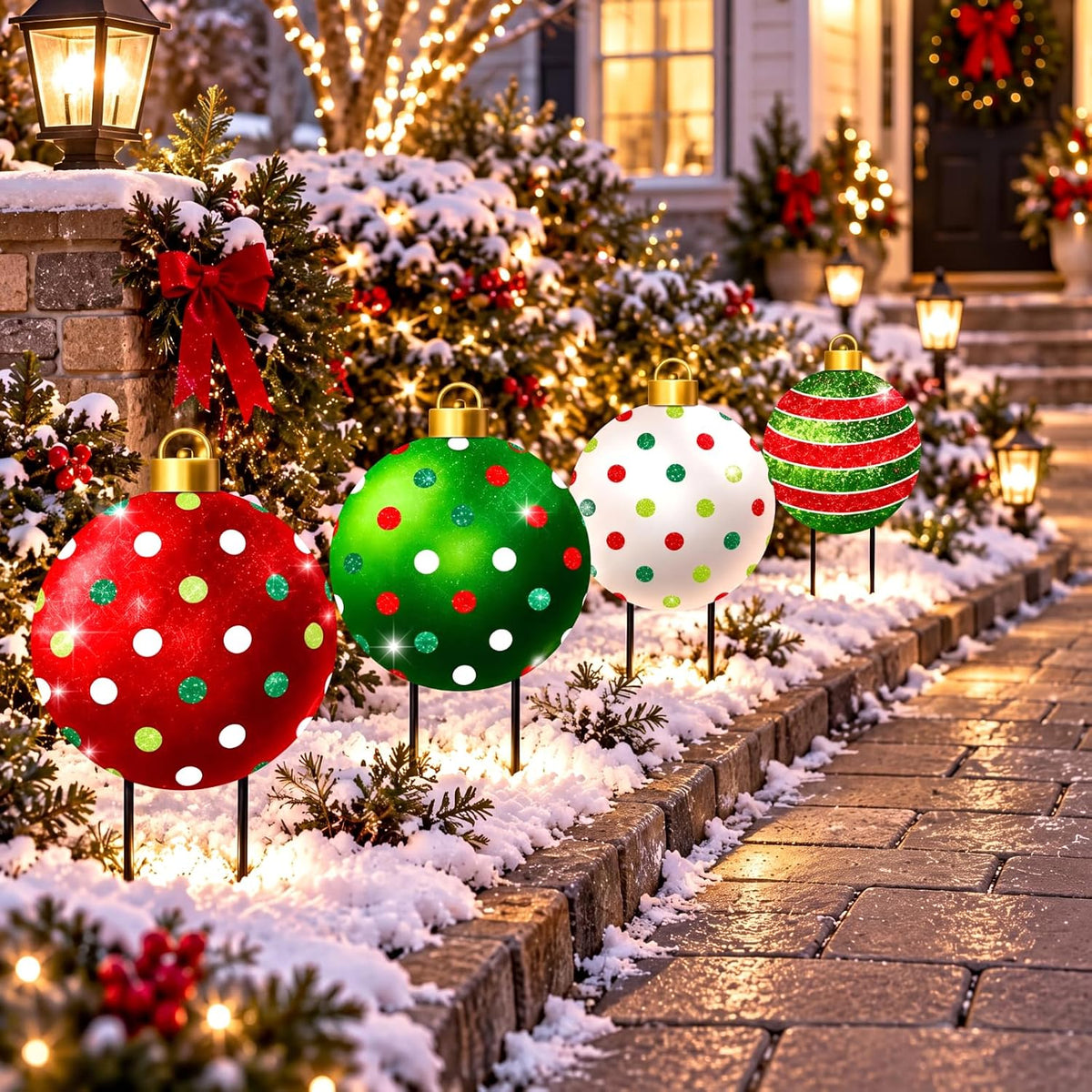 Paquete de 4 estacas de adorno navideño para patio, 20 pulgadas de...
