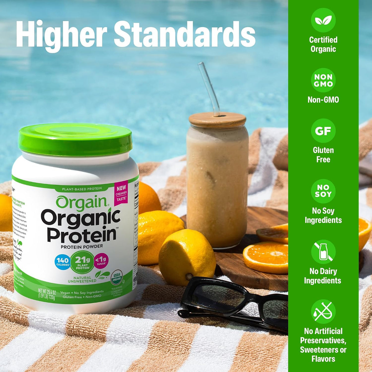 Orgain Proteína en polvo a base de plantas orgánicas, sin azúcar, 1...