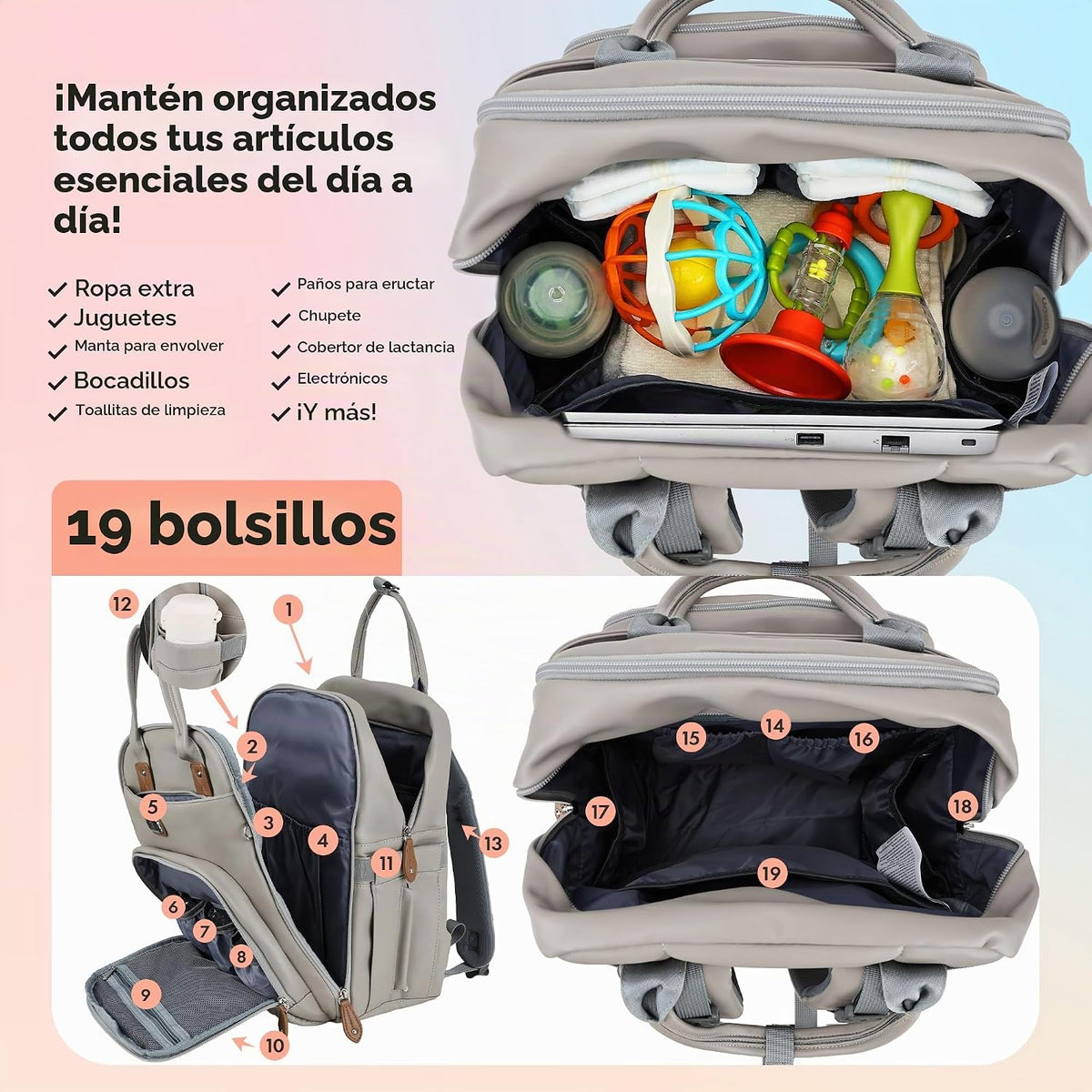 Dikaslon Mochila para pañales con cambiador portátil, artículos ese...