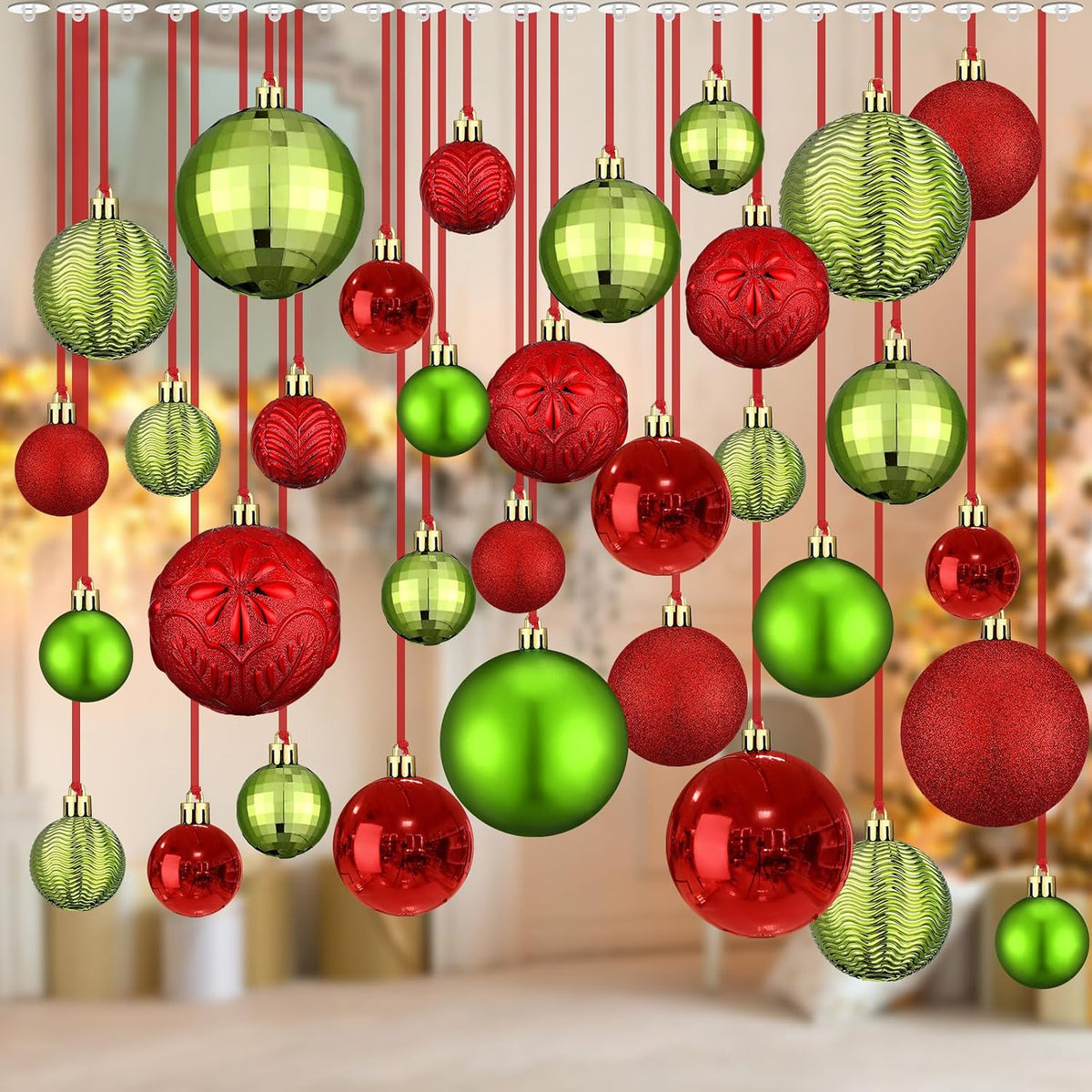 Relaxgiant - 36 bolas de Navidad para techo, rojo, verde lima | Tam...