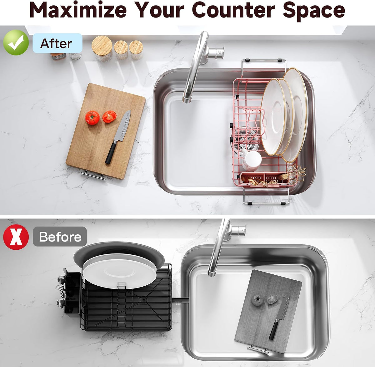 JASIWAY Mini escurridor de platos rosa para apartamentos compactos,...