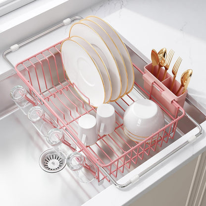 JASIWAY Escurridor de platos rosa en fregadero, escurridor de plato...