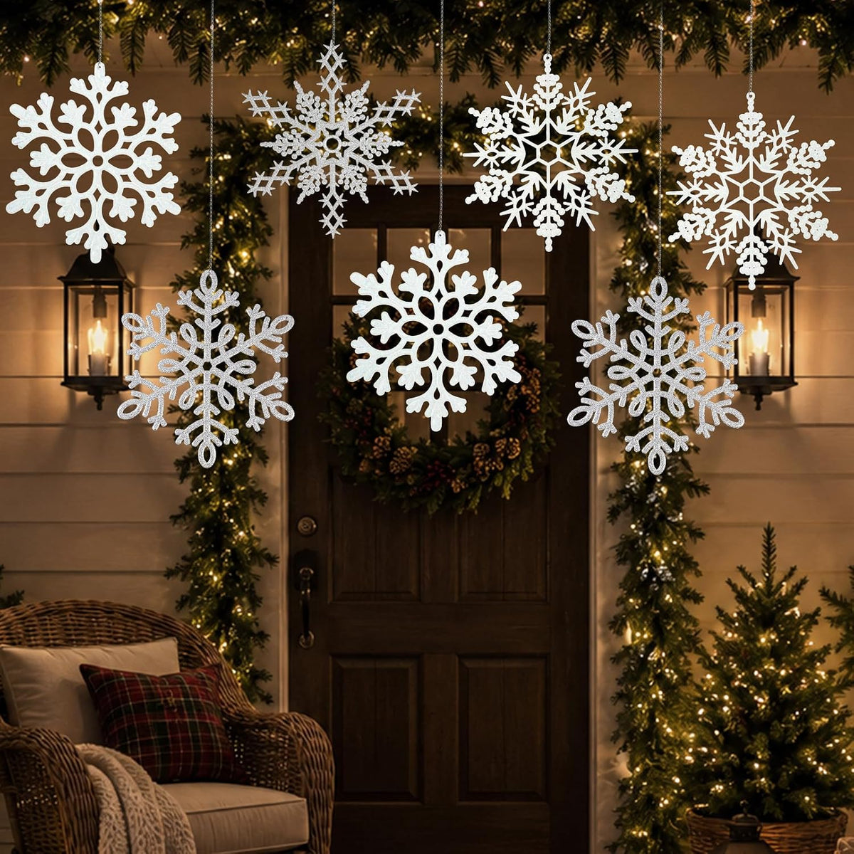 12 piezas de decoraciones grandes de copos de nieve navideños, gran...