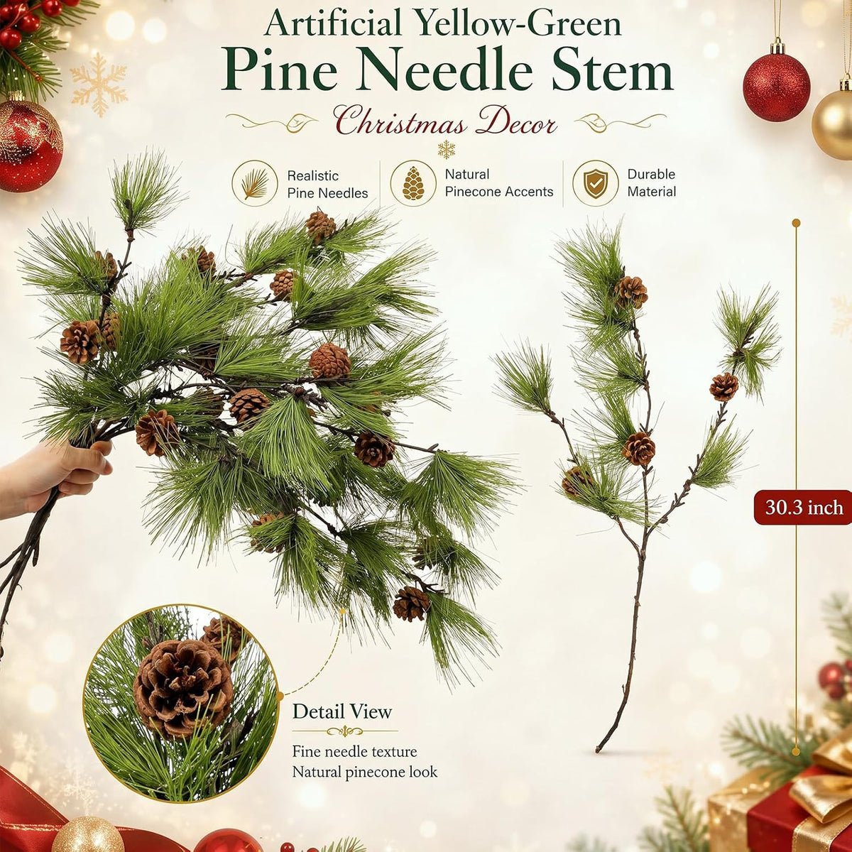 Wavwavw 6 ramas de pino artificial de Navidad de 25.5 pulgadas con...