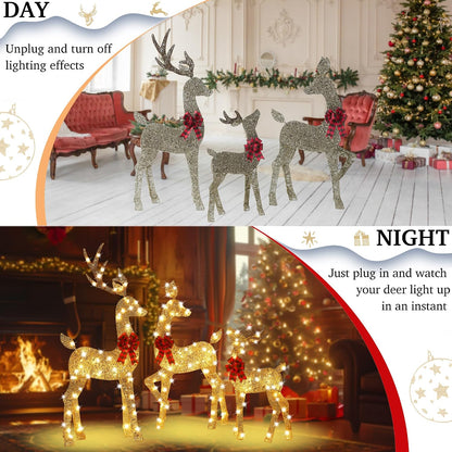 Decoración de ciervo de Navidad con iluminación dorada 2.5D de 48 p...