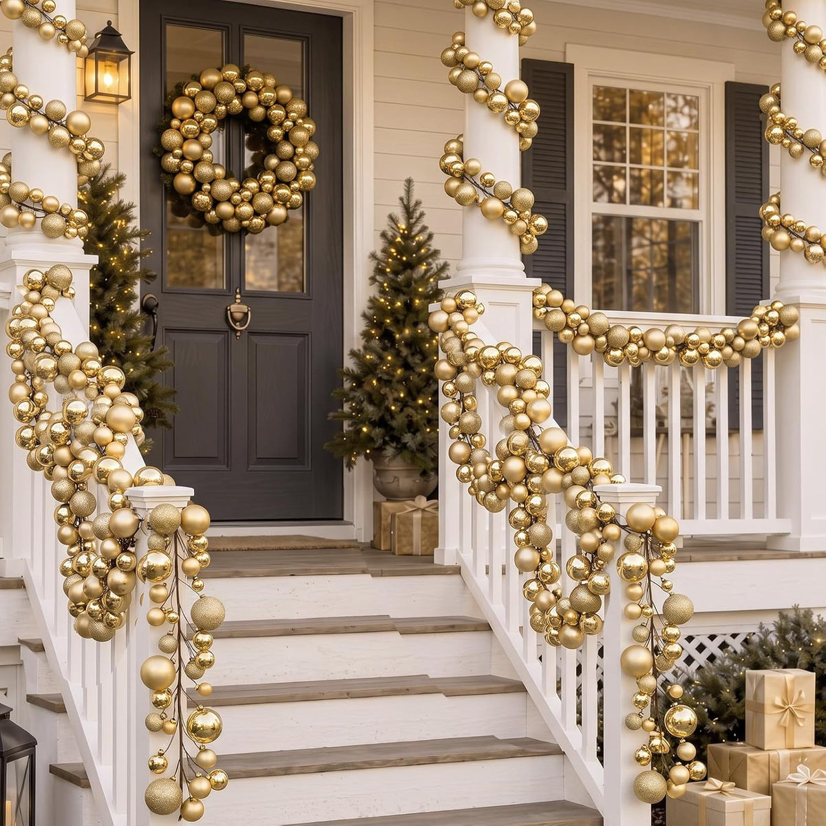 Yuxung 2 guirnaldas de adornos de bolas de Navidad de 6 pies, oro m...