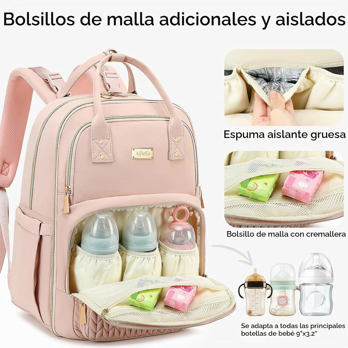 AIJIEKE - Mochila para pañales multifuncional, color rosa | Mochila...