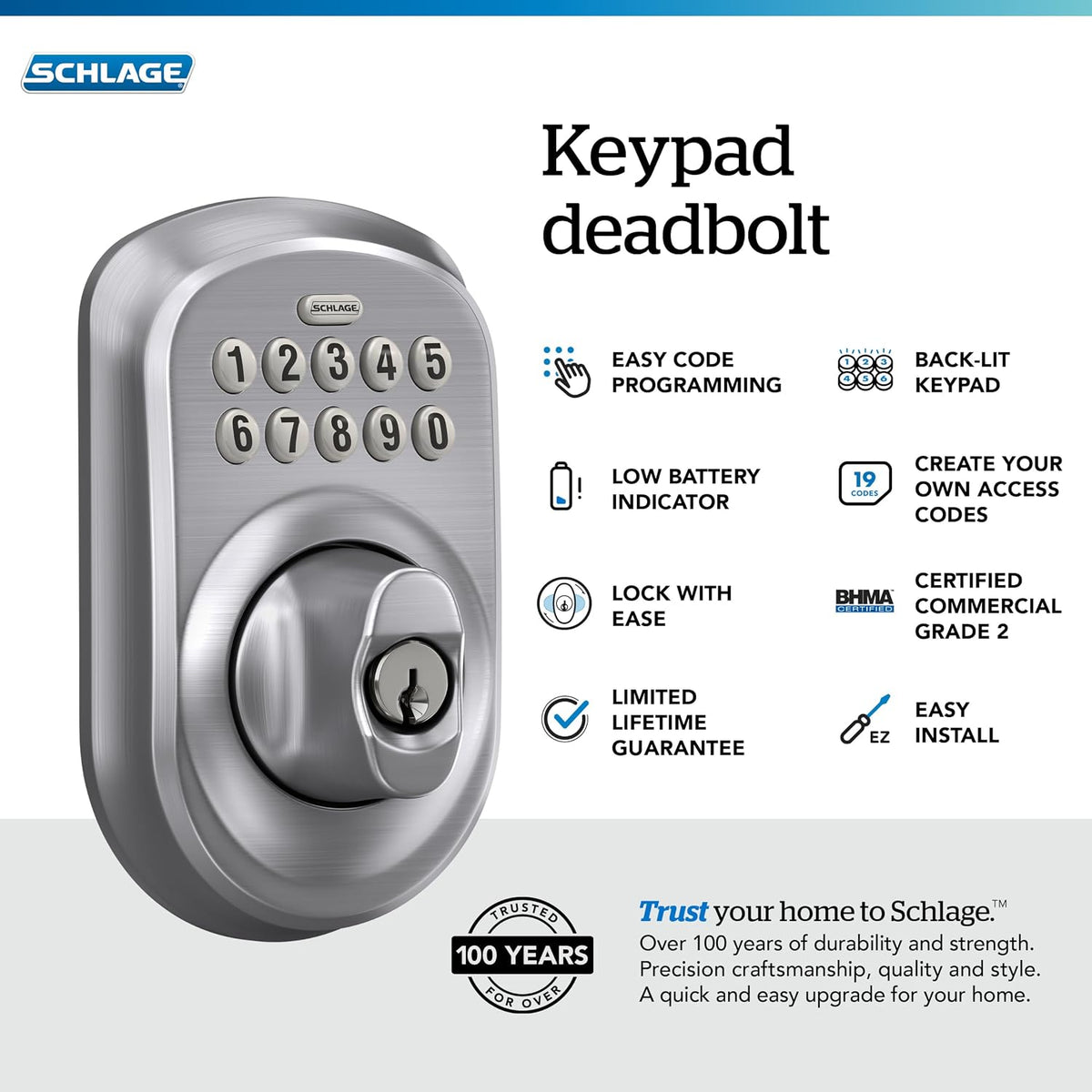 Schlage - Cerradura electrónica para teclado, borde Plymouth, cromo...