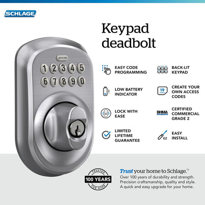 Schlage - Cerradura electrónica para teclado, borde Plymouth, cromo...