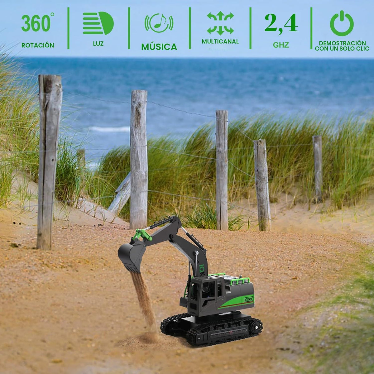 IQKidz Excavadora de juguete a control remoto para niños de 4 a 7 a...