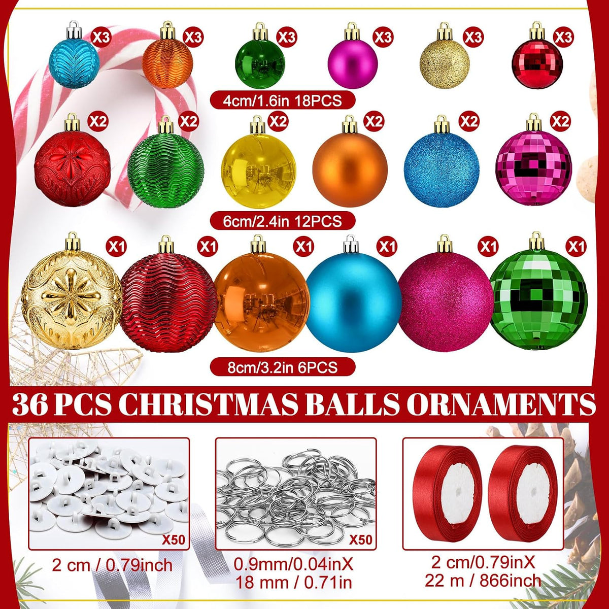 Relaxgiant 36 bolas de Navidad para techo, multicolor | Tamaños sur...