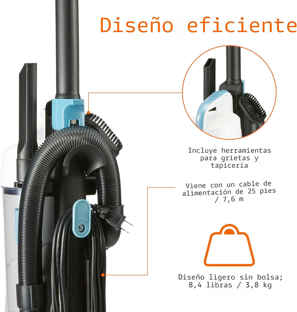 Amazon Basics Aspiradora vertical sin bolsa para alfombras y suelos...
