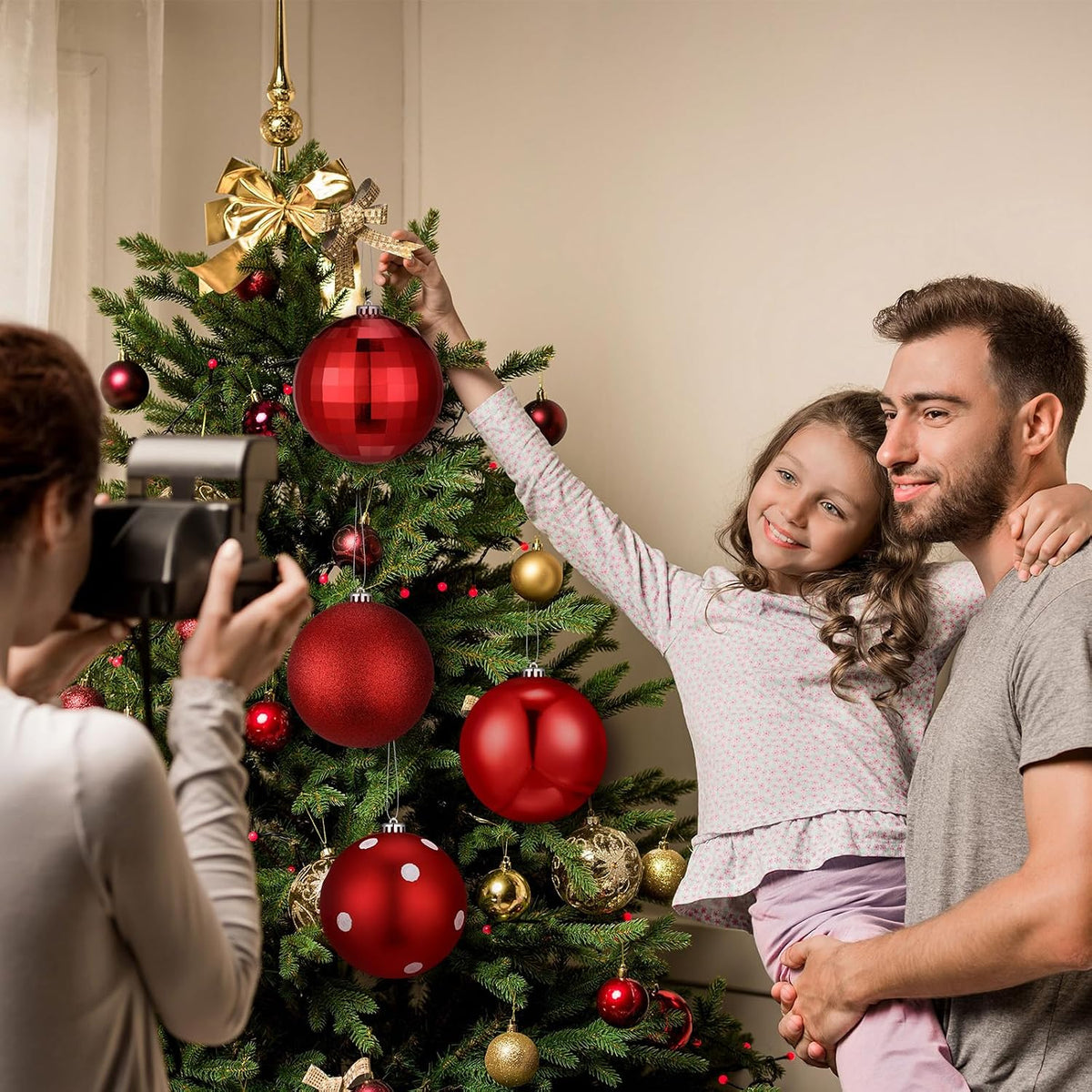 Tigeen - 4 adornos de bolas de Navidad grandes de 6 pulgadas | Ador...