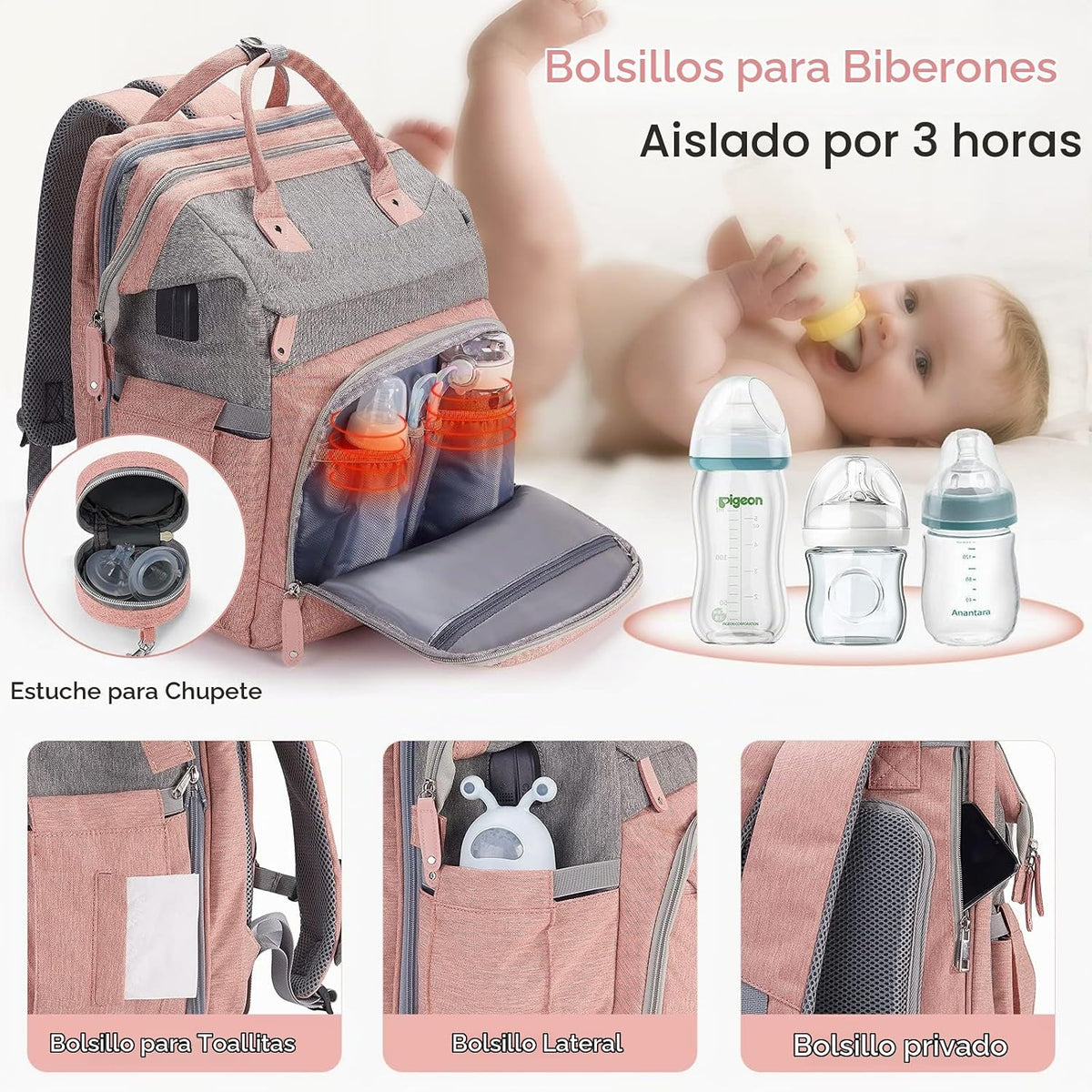 DERJUNSTAR Mochila para pañales \u2013 Bolsa de pañales de gran cap...