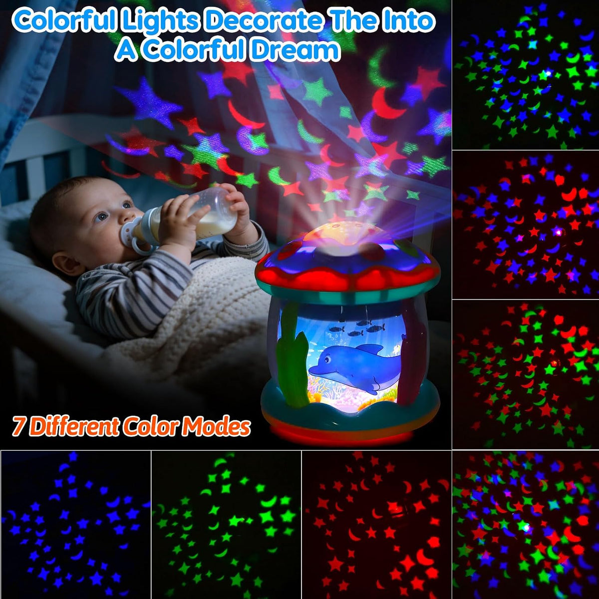 Tsomtto Juguete musical de pato y proyector de océano para bebés |...
