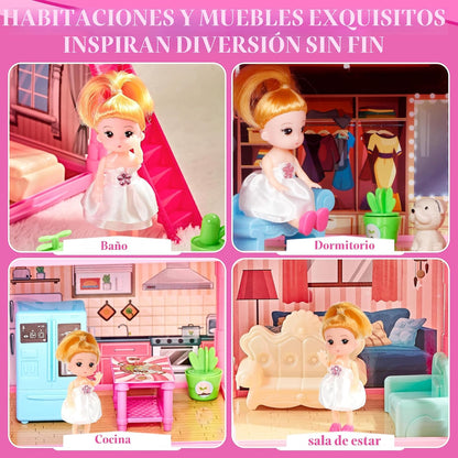OCTERIC Casa de muñecas para niñas, casa de muñecas de 13 habitacio...