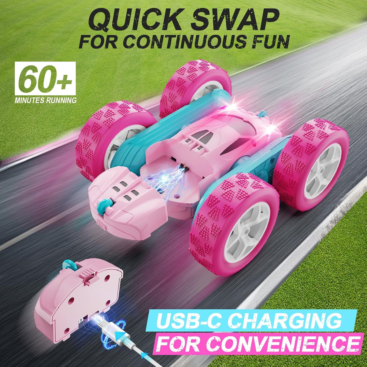 QUNREDA Coches de control remoto rosa para niñas, 2.4 GHZ, auto de...