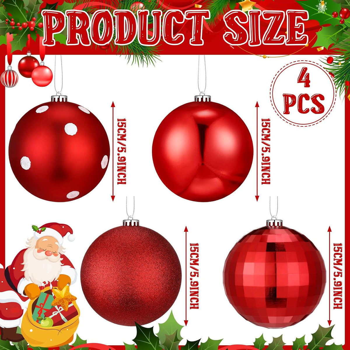 Tigeen - 4 adornos de bolas de Navidad grandes de 6 pulgadas | Ador...