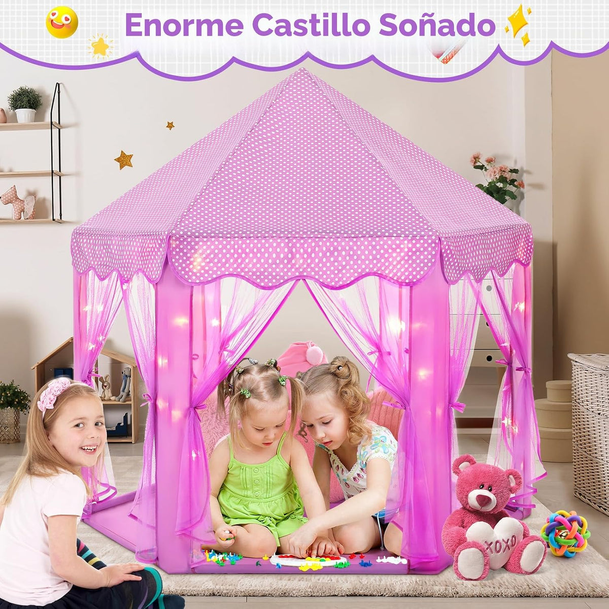Monobeach Tienda de campaña de princesa para niñas, casa de juegos...