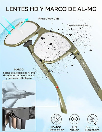 ATTCL Gafas de sol polarizadas para hombre Al-Mg Metal ultraligeras...