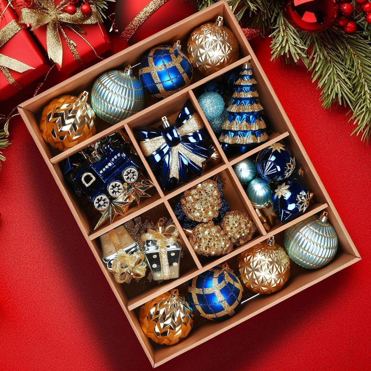 Alupssuc Juego de 82 adornos clásicos de bolas de Navidad, azul y d...