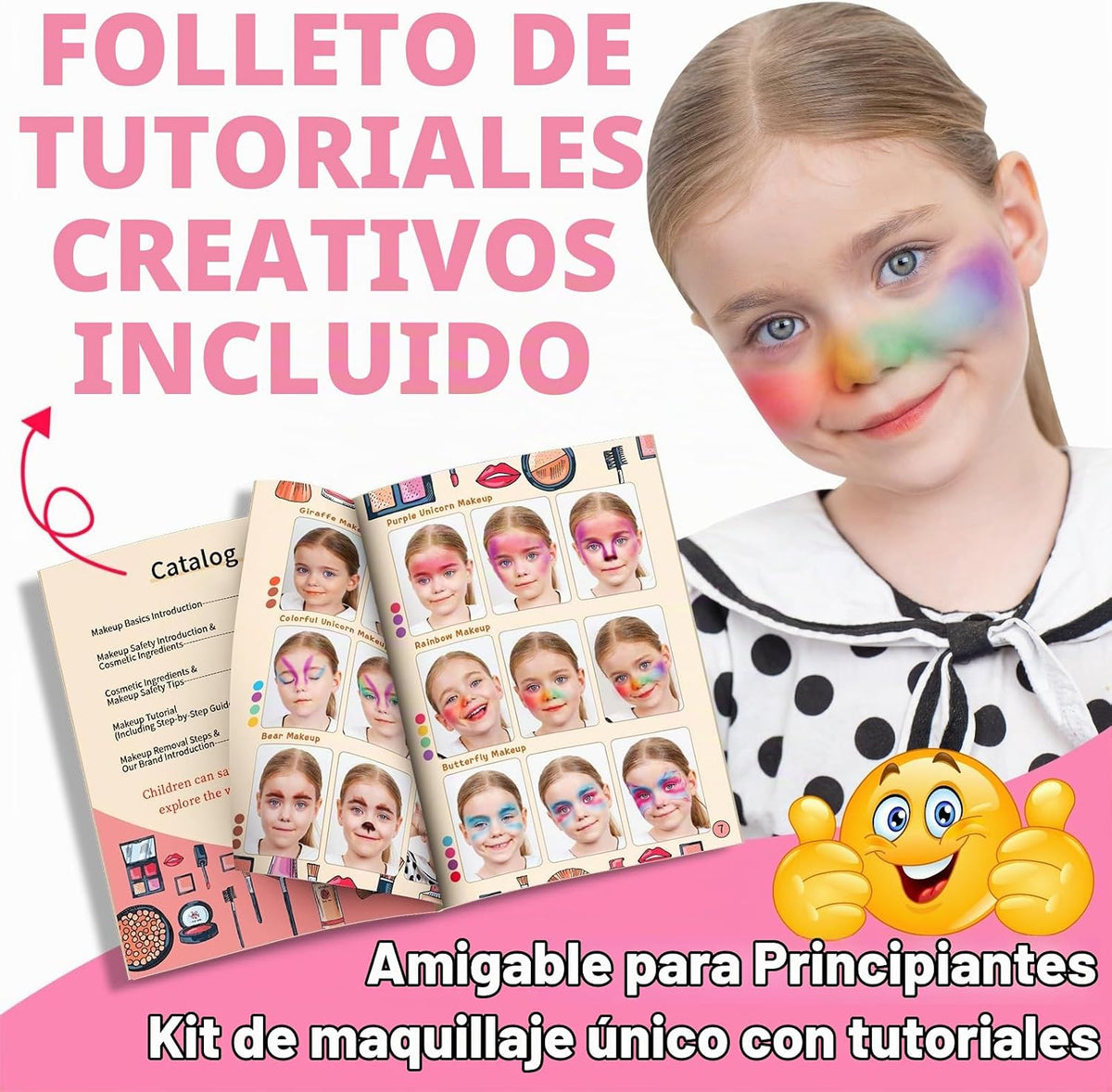 Hollyhi Kit de Maquillaje de 58 Piezas para Niñas, Juguetes de Prin...