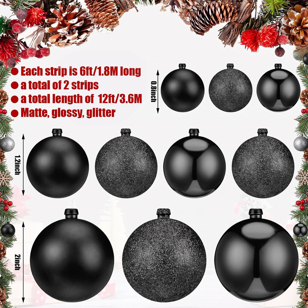 Yuxung 2 guirnaldas de adorno de bola de Navidad de 6 pies, color n...