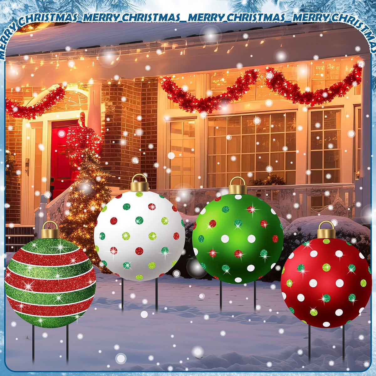Paquete de 4 estacas de adorno navideño para patio, 20 pulgadas de...