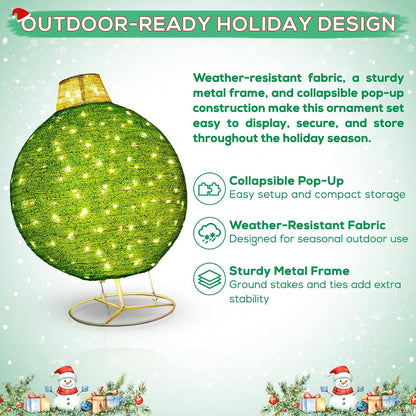 Arborvigro Paquete de 2 adornos de Navidad plegables de 30 y 24 pul...