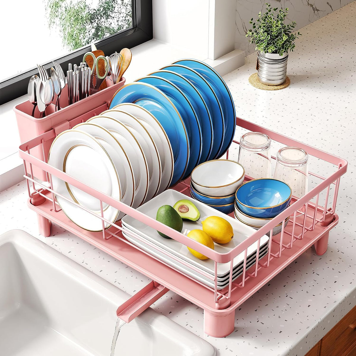SNTD Escurridor de platos para encimera de cocina pequeña, 11 pulga...