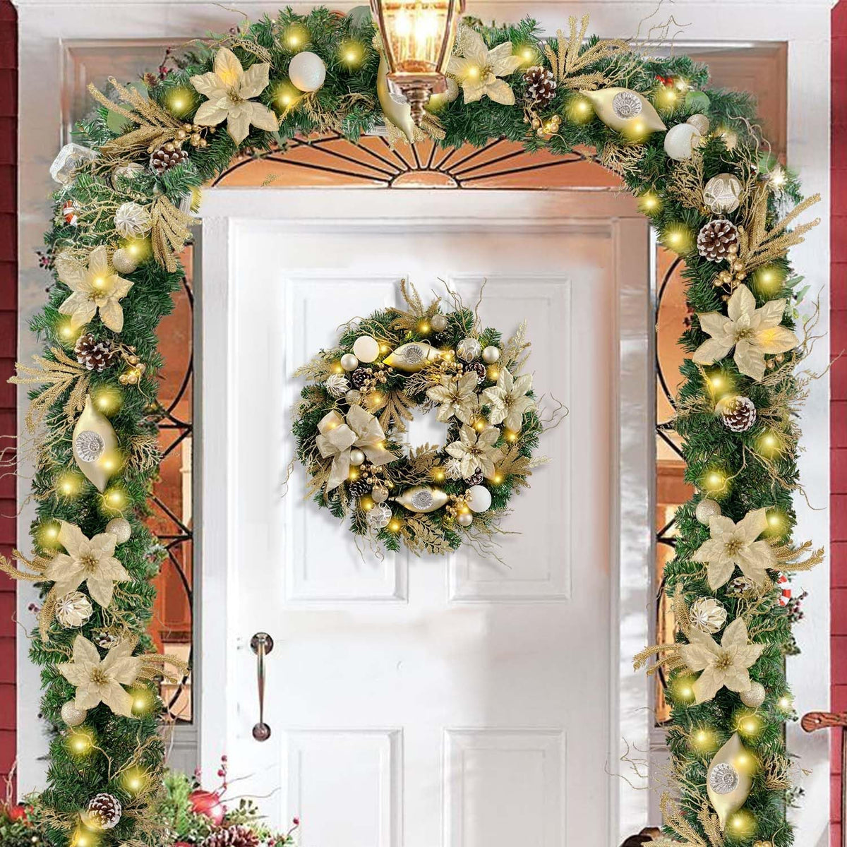 WANNA-CUL Corona de Navidad preiluminada de 61 cm para puerta princ...